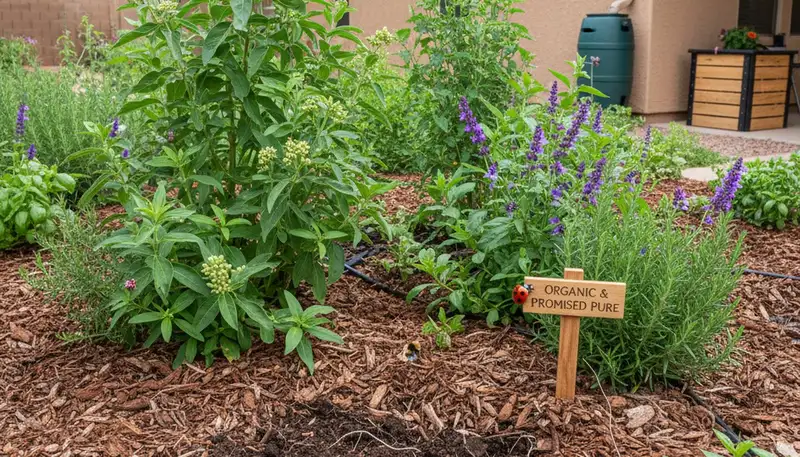 Organic landscape beds with natural mulch and desert plants by Chop Chop Landscaping in Mesa, AZ