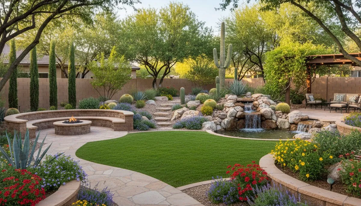 Complete residential landscape transformation with plants and hardscaping by Mesa AZ landscaping experts