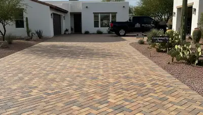 Professional interlocking paver driveway installation by Chop Chop Landscaping in Mesa, AZ