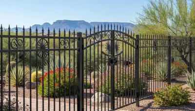Black ornamental metal fence installation by Chop Chop Landscaping in Mesa, AZ enhancing curb appeal