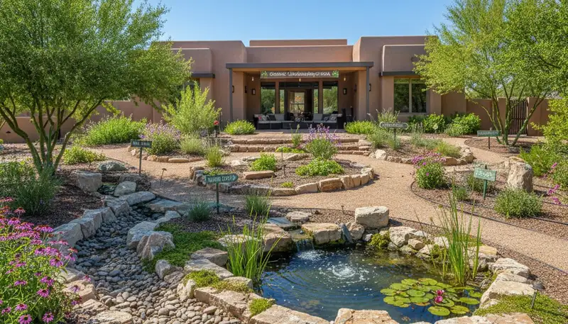 Eco-friendly rain garden with natural filtration and water recycling by landscapers in Mesa, AZ