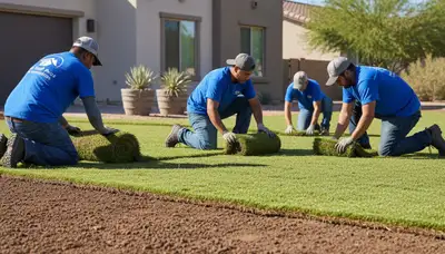 Professional sod roll installation with tight seams and prep work by landscapers in Mesa, AZ