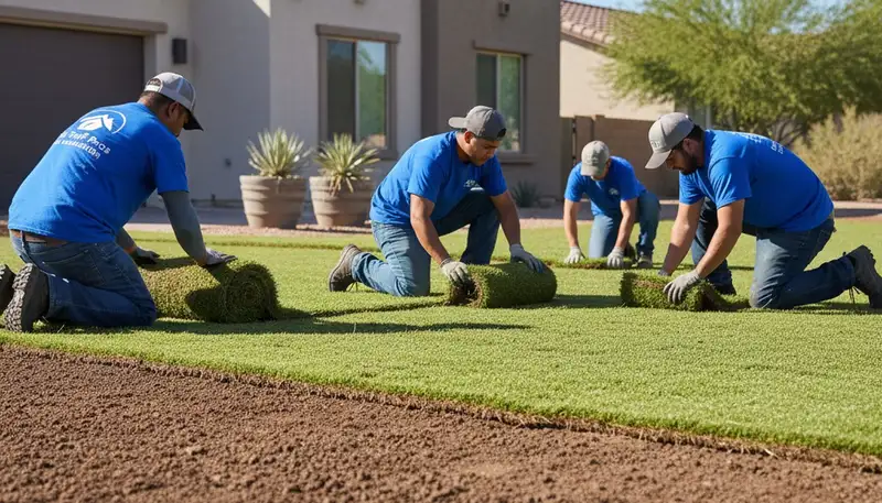 Professional sod roll installation with tight seams and prep work by landscapers in Mesa, AZ