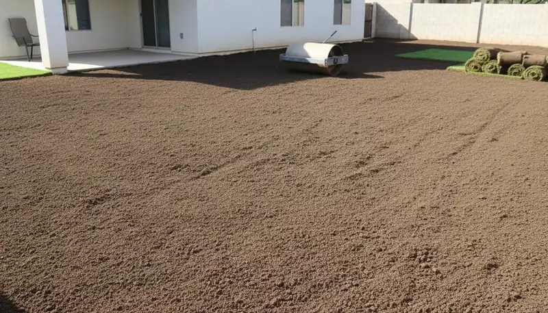 Graded soil prepared for sod installation by professional landscapers in Mesa, AZ
