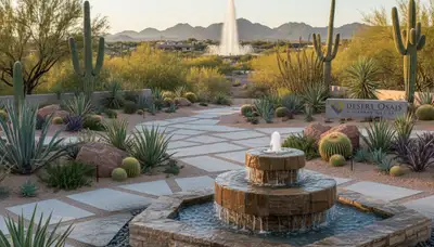 Professional landscaping services in Mesa, AZ featuring lush greenery and expert garden design