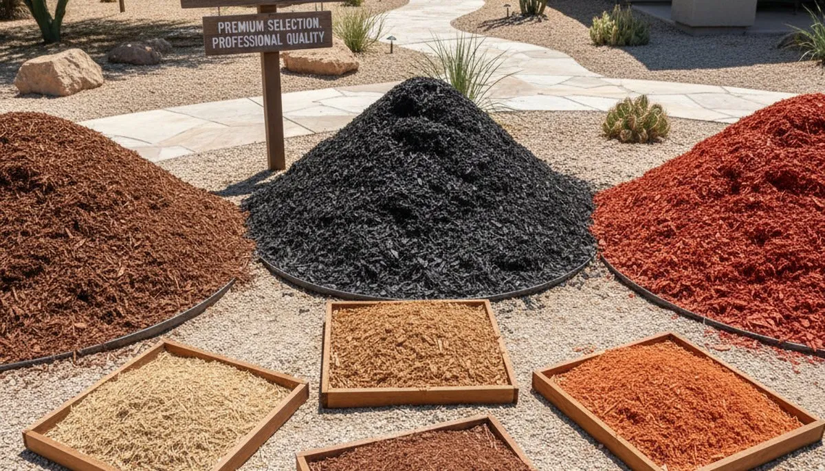 Brown, black, and red mulch varieties for Mesa, AZ landscaping by Chop Chop Landscaping