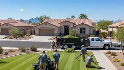 Professional lawn mowing, edging, and cleanup by landscaping crew in Mesa, AZ
